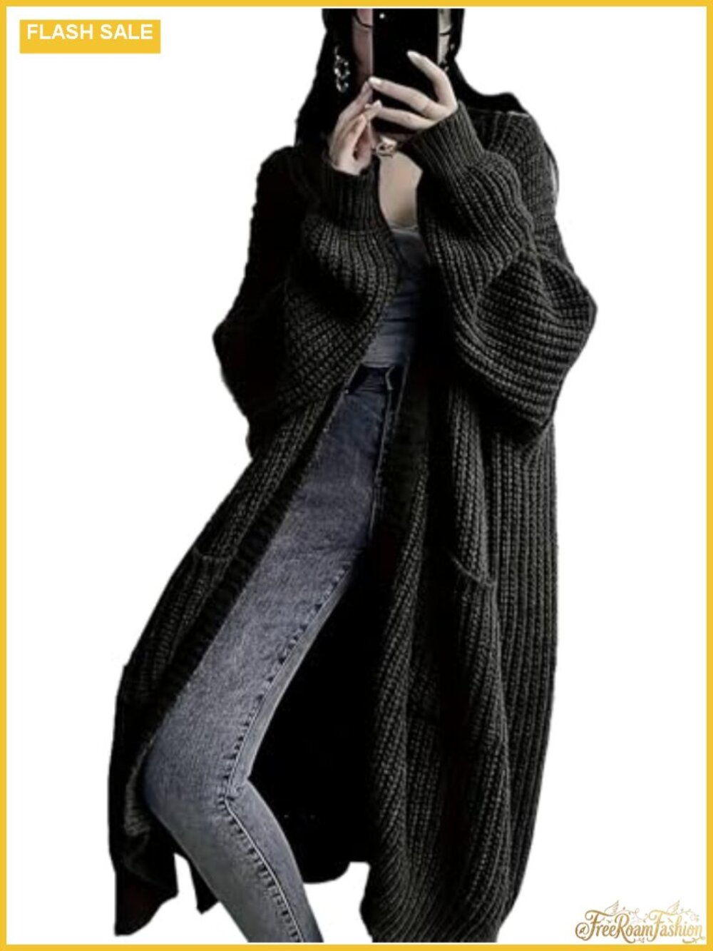 Women's Plus Size Oversized Chunky Knit Open Front Long Cardigan Sweater with